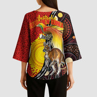 Australia and Papua New Guinea Together Kimono Sleeve Blouse Bird-of-paradise and Kangaroo with Oro Tapa and Aboriginal Art Motifs LT03 - Polynesian Pride