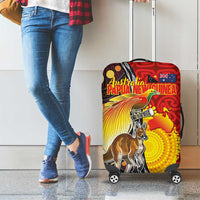 Australia and Papua New Guinea Together Luggage Cover Bird-of-paradise and Kangaroo with Oro Tapa and Aboriginal Art Motifs - Polynesian Pride