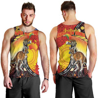 Australia and Papua New Guinea Together Men Tank Top Bird-of-paradise and Kangaroo with Oro Tapa and Aboriginal Art Motifs LT03 - Polynesian Pride