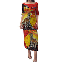 Australia and Papua New Guinea Together Puletasi Bird-of-paradise and Kangaroo with Oro Tapa and Aboriginal Art Motifs - Polynesian Pride