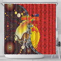 Australia and Papua New Guinea Together Shower Curtain Bird-of-paradise and Kangaroo with Oro Tapa and Aboriginal Art Motifs LT03 - Polynesian Pride
