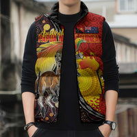 Australia and Papua New Guinea Together Sleeveless Puffer Jacket Bird-of-paradise and Kangaroo with Oro Tapa and Aboriginal Art Motifs LT03 - Polynesian Pride