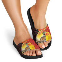 Australia and Papua New Guinea Together Slide Sandals Bird-of-paradise and Kangaroo with Oro Tapa and Aboriginal Art Motifs LT03 - Polynesian Pride