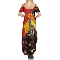 Australia and Papua New Guinea Together Summer Maxi Dress Bird-of-paradise and Kangaroo with Oro Tapa and Aboriginal Art Motifs LT03 - Polynesian Pride