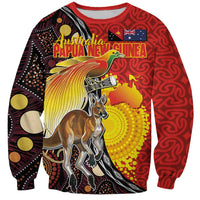 Australia and Papua New Guinea Together Sweatshirt Bird-of-paradise and Kangaroo with Oro Tapa and Aboriginal Art Motifs - Polynesian Pride