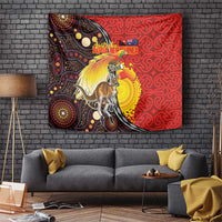 Australia and Papua New Guinea Together Tapestry Bird-of-paradise and Kangaroo with Oro Tapa and Aboriginal Art Motifs LT03 Black - Polynesian Pride