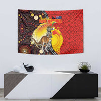 Australia and Papua New Guinea Together Tapestry Bird-of-paradise and Kangaroo with Oro Tapa and Aboriginal Art Motifs LT03 - Polynesian Pride
