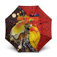 Australia and Papua New Guinea Together Umbrella Bird-of-paradise and Kangaroo with Oro Tapa and Aboriginal Art Motifs - Polynesian Pride