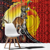 Australia and Papua New Guinea Together Window Curtain Bird-of-paradise and Kangaroo with Oro Tapa and Aboriginal Art Motifs LT03 - Polynesian Pride