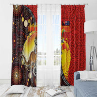 Australia and Papua New Guinea Together Window Curtain Bird-of-paradise and Kangaroo with Oro Tapa and Aboriginal Art Motifs LT03 - Polynesian Pride