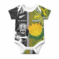 Custom Rugby New Zealand and South Africa Baby Onesie Greatest Rivalry Silver Fern and Antelope