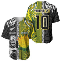 Custom Rugby New Zealand and South Africa Baseball Jersey Greatest Rivalry Silver Fern and Antelope
