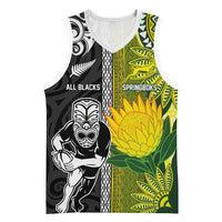 Custom Rugby New Zealand and South Africa Basketball Jersey Greatest Rivalry Silver Fern and Antelope