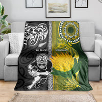 Rugby New Zealand and South Africa Blanket Greatest Rivalry Silver Fern and Antelope