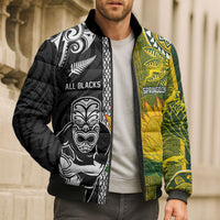 Custom Rugby New Zealand and South Africa Bomber Puffer Jacket Greatest Rivalry Silver Fern and Antelope