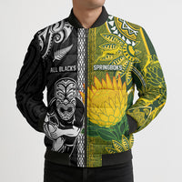 Custom Rugby New Zealand and South Africa Bomber Puffer Jacket Greatest Rivalry Silver Fern and Antelope