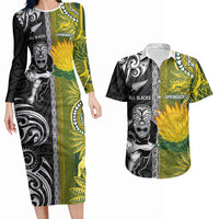 Custom Rugby New Zealand and South Africa Couples Matching Long Sleeve Bodycon Dress and Hawaiian Shirt Greatest Rivalry Silver Fern and Antelope