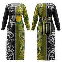 Custom Rugby New Zealand and South Africa Couples Matching Long Sleeve Bodycon Dress and Hawaiian Shirt Greatest Rivalry Silver Fern and Antelope