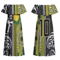 Custom Rugby New Zealand and South Africa Couples Matching Off Shoulder Maxi Dress and Long Sleeve Button Shirt Greatest Rivalry Silver Fern and Antelope