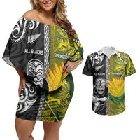 Custom Rugby New Zealand and South Africa Couples Matching Off Shoulder Short Dress and Hawaiian Shirt Greatest Rivalry Silver Fern and Antelope