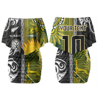 Custom Rugby New Zealand and South Africa Couples Matching Off Shoulder Short Dress and Hawaiian Shirt Greatest Rivalry Silver Fern and Antelope