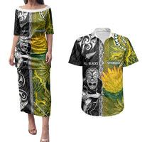 Custom Rugby New Zealand and South Africa Couples Matching Puletasi and Hawaiian Shirt Greatest Rivalry Silver Fern and Antelope