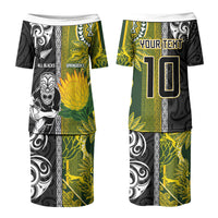 Custom Rugby New Zealand and South Africa Couples Matching Puletasi and Hawaiian Shirt Greatest Rivalry Silver Fern and Antelope