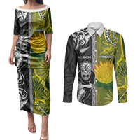 Custom Rugby New Zealand and South Africa Couples Matching Puletasi and Long Sleeve Button Shirt Greatest Rivalry Silver Fern and Antelope
