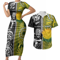 Custom Rugby New Zealand and South Africa Couples Matching Short Sleeve Bodycon Dress and Hawaiian Shirt Greatest Rivalry Silver Fern and Antelope