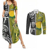 Custom Rugby New Zealand and South Africa Couples Matching Summer Maxi Dress and Long Sleeve Button Shirt Greatest Rivalry Silver Fern and Antelope