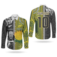 Custom Rugby New Zealand and South Africa Couples Matching Tank Maxi Dress and Long Sleeve Button Shirt Greatest Rivalry Silver Fern and Antelope