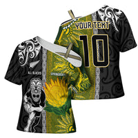 Custom Rugby New Zealand and South Africa Cross Shoulder Shirt Greatest Rivalry Silver Fern and Antelope