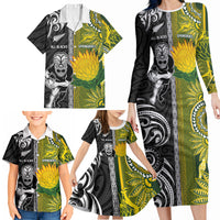 Custom Rugby New Zealand and South Africa Family Matching Long Sleeve Bodycon Dress and Hawaiian Shirt Greatest Rivalry Silver Fern and Antelope