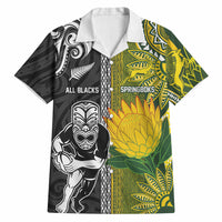 Custom Rugby New Zealand and South Africa Hawaiian Shirt Greatest Rivalry Silver Fern and Antelope