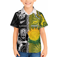Custom Rugby New Zealand and South Africa Hawaiian Shirt Greatest Rivalry Silver Fern and Antelope
