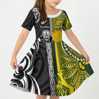 Custom Rugby New Zealand and South Africa Kid Short Sleeve Dress Greatest Rivalry Silver Fern and Antelope
