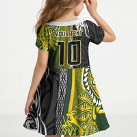 Custom Rugby New Zealand and South Africa Kid Short Sleeve Dress Greatest Rivalry Silver Fern and Antelope