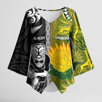 Custom Rugby New Zealand and South Africa Kimono Sleeve Blouse Greatest Rivalry Silver Fern and Antelope