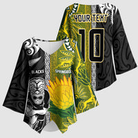 Custom Rugby New Zealand and South Africa Kimono Sleeve Blouse Greatest Rivalry Silver Fern and Antelope