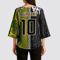Custom Rugby New Zealand and South Africa Kimono Sleeve Blouse Greatest Rivalry Silver Fern and Antelope