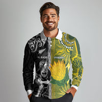 Custom Rugby New Zealand and South Africa Long Sleeve Polo Shirt Greatest Rivalry Silver Fern and Antelope