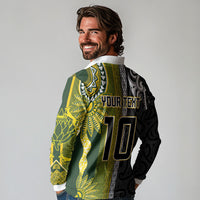 Custom Rugby New Zealand and South Africa Long Sleeve Polo Shirt Greatest Rivalry Silver Fern and Antelope
