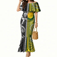 Custom Rugby New Zealand and South Africa Mermaid Dress Greatest Rivalry Silver Fern and Antelope