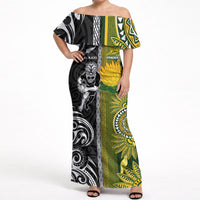 Custom Rugby New Zealand and South Africa Off Shoulder Maxi Dress Greatest Rivalry Silver Fern and Antelope