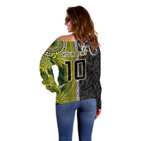 Custom Rugby New Zealand and South Africa Off Shoulder Sweater Greatest Rivalry Silver Fern and Antelope