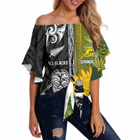 Custom Rugby New Zealand and South Africa Off Shoulder Wrap Waist Top Greatest Rivalry Silver Fern and Antelope