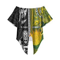 Custom Rugby New Zealand and South Africa Off Shoulder Wrap Waist Top Greatest Rivalry Silver Fern and Antelope