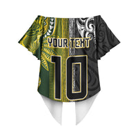 Custom Rugby New Zealand and South Africa Off Shoulder Wrap Waist Top Greatest Rivalry Silver Fern and Antelope