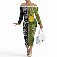 Custom Rugby New Zealand and South Africa Off The Shoulder Long Sleeve Dress Greatest Rivalry Silver Fern and Antelope