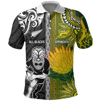 Custom Rugby New Zealand and South Africa Polo Shirt Greatest Rivalry Silver Fern and Antelope